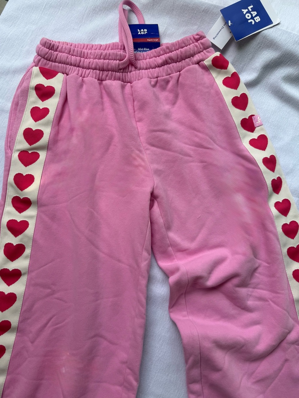 Size XS NEW Joy Lab Pink Heart-Trim Ladies Sweatpants - Picture 5 of 9